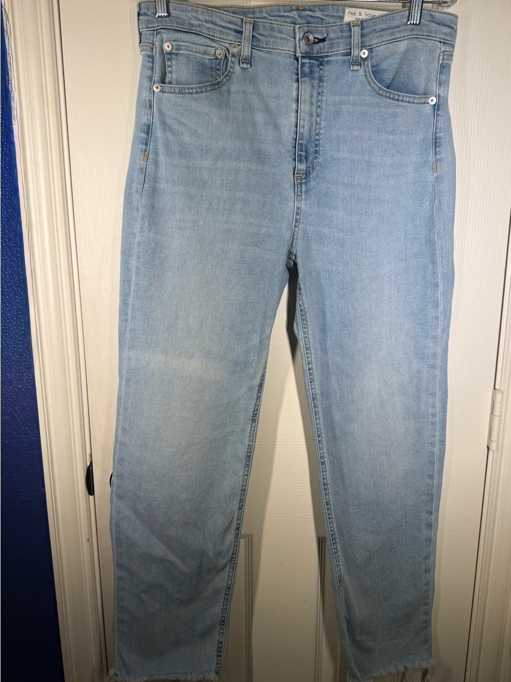 rag & bone Light Wash Nina High-Rise Ankle Length Raw Hem Cigarette Jeans 29w